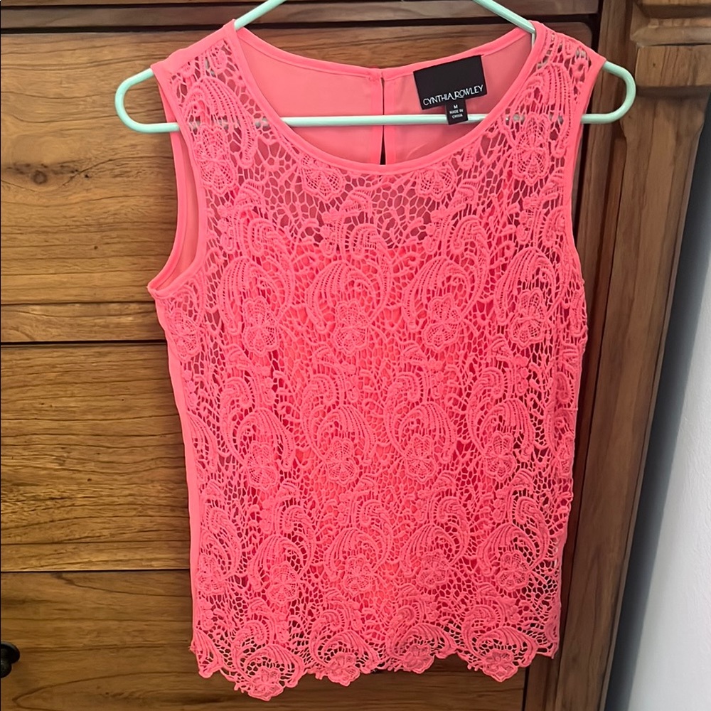Cynthia Rowley Pink/Orange Lace Sleeveless Blouse
